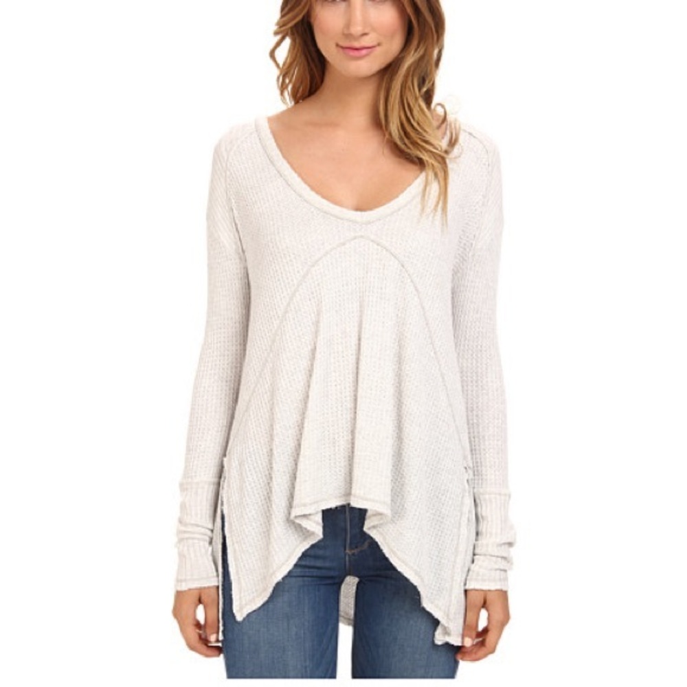 Free People Light Gray Thermal Waffle High low